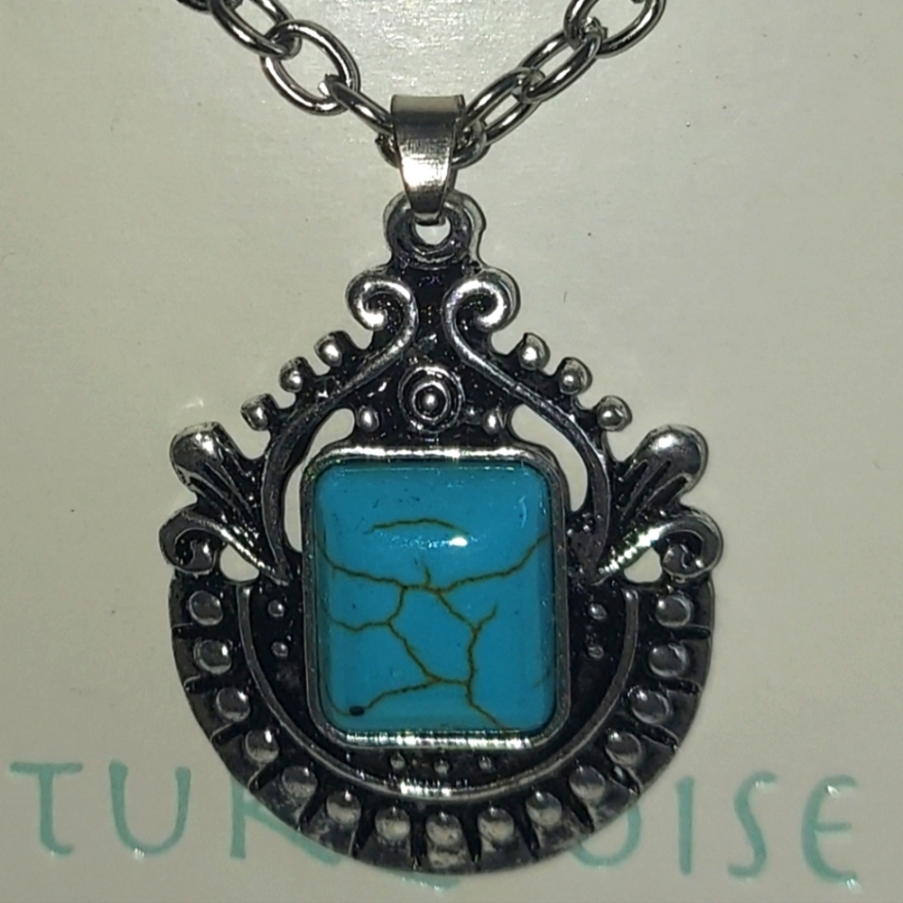 Fine simulated turquoise silver plate necklace